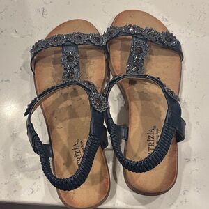 Blue Sandals with Floral Design